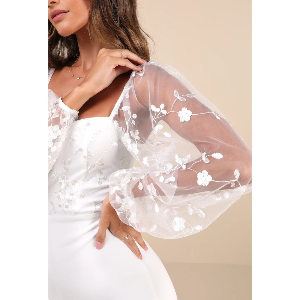 NWT Lulus Darling Charisma White Mesh Embroidered Jumpsuit Sz S - Picture 3 of 7